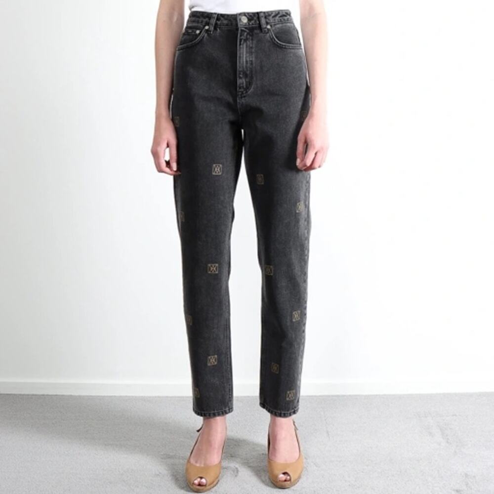 Amendi Jeans Logo High Waist Denim Black Size 32x32 New Retails $285